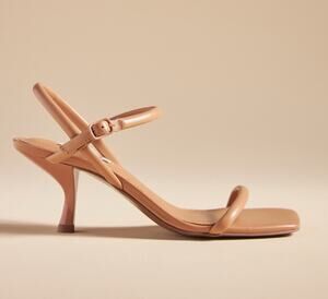Bibi Lou Simple Strappy Kitten Heels Womens Size 39 US 9 Tan Nude Anthropologie